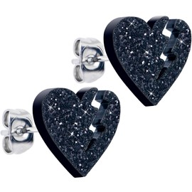 Body Candy Black Glitter Valentine Broken Heart Stud Earrings Stainless Steel Hypoallergenic