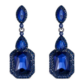 Clearine Women's Clip-On Earrings Crystal Vintage Elegant Chandelier without Pierced Earrings for Wedding Bridal Sapphire Blue Black Tone, Crystal Alloy Steel