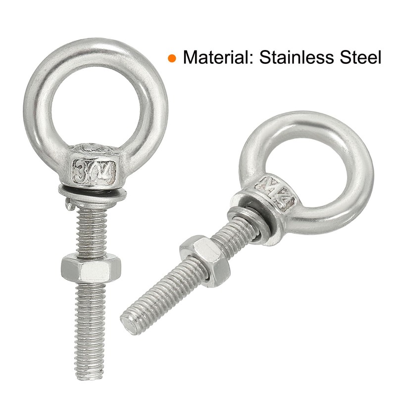 sourcing map M4 3/16"x0.98" Stainless Steel Eye Bolts Threaded Screw