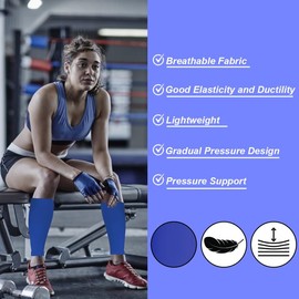 Novetec Calf Compression Sleeves for Men & Women (20-30mmhg) - Leg Compression Sleeve for Running, Cycling, Shin Splints Support, Relieve Legs Pain, Travel (One Pair)(Blue,XL)