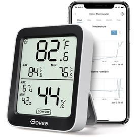 Govee Bluetooth Hygrometer Thermometer，Room Temperature Humidity Meter with APP Alerts and Data Storage, Humidity Monitor Indoor with Large LCD Display, Humidity Sensor for Baby Greenhouse Garage