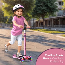 Dribbl 3-Wheel Kids Scooter - Lean-to-Steer Technology, Adjustable Height Handlebar, Wide Deck, Scooter for Boys & Girls Ages 3+, Child Safety Approved, Support Riders Up to 165 lbs, Purple and Pink