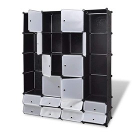 vidaXL Versatile Black and White Modular Cabinet for Clothes and Shoe Storage, 18 Compartments, Made of Plastic and Chromed Steel Wire