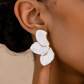 Irregular Petal Earring For Women Statement Unique Flower Earrings Jewelry Gift (White 1)