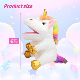 KBIBCK 30cm Einhorn Handpuppe, Plüsch Einhorn Handpuppe, Einhorn Handpuppen für Mädchen, Einhorngeschenke für interaktives Spielzeug für Storytelling Teaching Puppet Theater