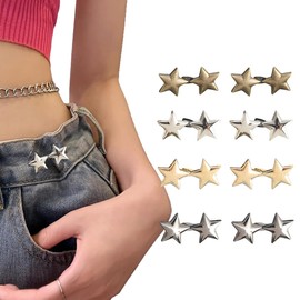 Pant Waist Tightener, 8 Sets Adjustable Pentacle Button for Jeans, Instant Removable Jean Buttons for Loose Jeans, No Sewing Required Pant Clips for Waist Tightener, Button Pins for Pants