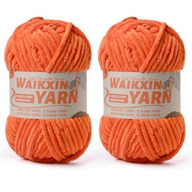 （2 Orange） 2 Pack Super Soft Fuzzy Chenille Chunky Yarn for Crocheting, 200g (175yds) Fluffy Velvet Yarn for Hand Knitting Baby Blankets Weaving Craft