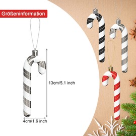 Candy Canes Christmas Decoration, Pack of 6 Christmas Tree Glitter Candy Cane Pendants, Christmas Tree Decoration, Hanging Christmas Decoration for Christmas Decoration (Silver & White)