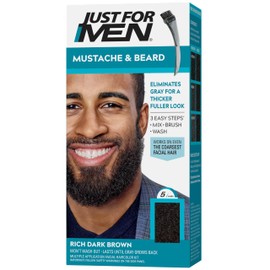 Just For Men Mustache & Beard, Beard Dye for Men with Brush Included, With Keratin Biotin Aloe and Coconut Oil for Healthy Facial Hair - Rich Dark Brown, M-47, Pack of 3 (Packaging May Vary)