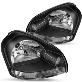 JSBOYAT Headlight Assembly Compatible with 05-09 Hyundai Tucson, Black Housing with Clear Reflector