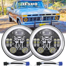 JESUO Pair Chrome 7 inch Round LED Hi/Lo Beam Headlights for Ford F100 F150 F250 Truck
