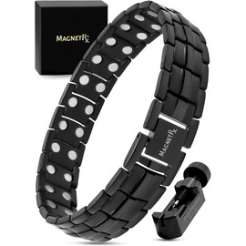 MagnetRX® Pulsera Magnética Ultrarresistente - Brazaletes Magnéticos de Acero Inoxidable para Hombres – Pulsera de Longitud Ajustable con herramienta de Medición para un Ajuste Perfecto (Negro)