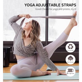 Vivva Yoga Strap for Stretching Non-Elastic Yoga Belt Durable and Comfy with Adjustable Easy-Feed Buckle for Pilates Gym Workouts Yoga Fitness (Black)