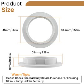 BaYiToo 6 Pcs E27 Lamp Shade Rings, Light Socket Shade Rings for Medium Base E26/E27 Socket, Plastic Retaining Rings for Glass Lamp Shades/Light Fixtures, 1-3/5 Inch (40.85mm) Inner Diameter, White
