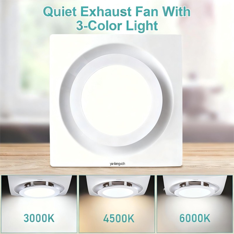 Bathroom Exhaust Fan with Light, 3000K/4500K/6000K Selectable, 110 CFM 1.0