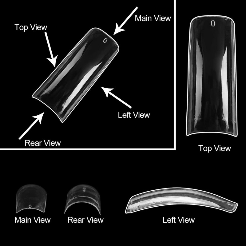 500 Pcs Curved Nail Tips with Box Kit, Tapered Square