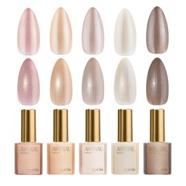 APRÉS Astral Gel Color Set of 5, Streak-Free Self-Leveling Nail Polish with Brush-X Nail Art Brush 15 ml (Pearlescent (Set 2))