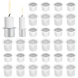 PH PandaHall 40pcs Mini Metal Candle Inserts Candlestick Holder Cup Aluminum Metal Candle Cups Drip Protectors Catchers for Chime Wax Dripping Wood Table Taper Candle Ramadan Valentine 0.47/0.79 inch