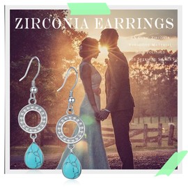 JFASHOP Turquoise Earrings 925 Sterling Silver Turquoise Zirconia Pendant Hanging Earrings Vintage Hook Drop Earrings Jewellery Gifts for Women, Silver