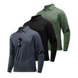 SWISSWELL Long Sleeve Polo Shirts for Men with Pocket 3 Pack Collared Moisture Wicking Performance Golf Shirts