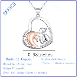 BEKECH Girls Dolphin Necklace Dolphin Trainer Gift I Love You Forever Animal Dolphin Pendent Necklace Dolphin Lover Gifts Marine Life Dolphin Gift for Her, Copper, /na