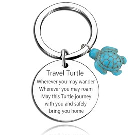 VNDKGN Turtle Keyring,Stainless Steel Travel Gifts for Someone Going Travelling,Driving Cute Good Luck Keychain Safe Cruise Accessories for Family Friends Colleague Women Men Holiday Graduation Gift