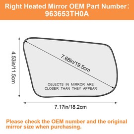 Senzeal Passenger Side Heated Mirror Glass Replacement for Nissan Altima 2013 2014 2015 2016 2017 2018 Nissan Sentra 2013 2014 2015 2016 2017 2018 with Rear Holder 963653TH0A (Right Side)