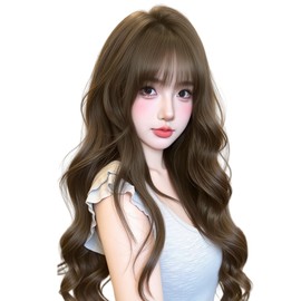 Long Wig, Curly Hair, Full Wig, Curly Wave, Wig, Women's, Fashion Wig, Long Hair, Small Face, Heat Resistant Ladies, Natural Lolita (Ash Brown)