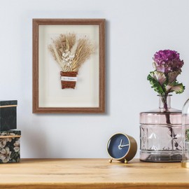 WPAJIRZO 3D Picture Frame with Dried Flowers, "Best Wishes" Motif, Wooden Frame, Boho Wall Decoration, Table Decoration, Also as a DIY Object Frame, Deep for Filling, 27 x 22 x 3 cm, Brown/White