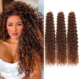 Curly Braiding Hair 22Inch 3Packs Deep Wave Braiding Hair 90G/Pack Synthetic Ocean Wave Crochet Hair Extensions for Women #T4/30 Crochet Hair Extensions(22 Inch,3packs,T4/30)