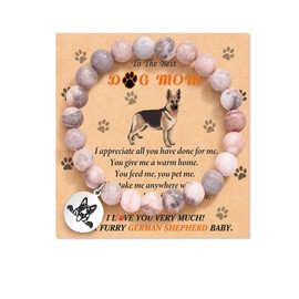 Dog Mom Gifts for Women Dog Gifts for Dogs Lovers Natural Stone Bracelet Pink Crystal Beaded Bracelet Trendy Dog Charm Bracelets Mom Jewelry Gifts for Women