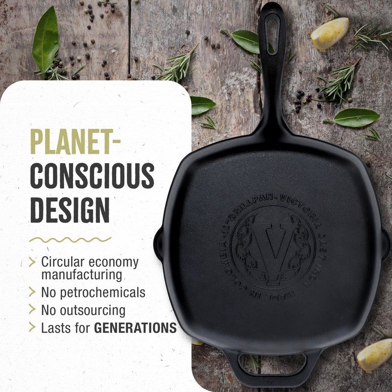 Victoria Cast Iron Grill Pan, Square Grill Pan, Cast Iron