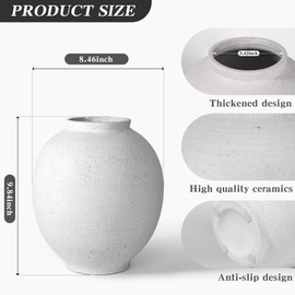 YSNN White Ceramic Large Vase, Round Modern Ceramic Vases,Tall Vase for Decor Living Room Table Decor and Festive Home Interiors (9.84inch)