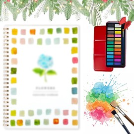 Cuaderno De Acuarela Para ， Cuaderno de Ejercicios de Acuarela Profesional， Completo con 24 Colores, Pincel，pincel y diseño de múltiples estilos, para artistas y aficionados a la pintura. (Color 2)