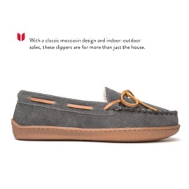 Minnetonka Womens Pile Lined Hardsole Moccasin, Charcoal, Size 8 Wide