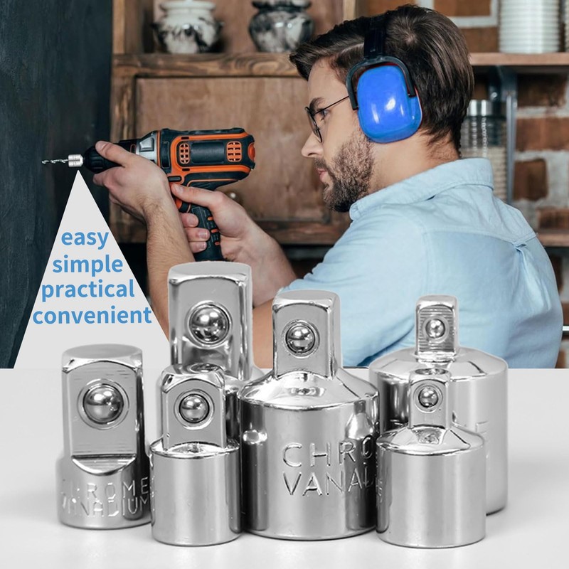 6 Piece Adapter Set, Socket Adapter, Ratchet 3/8 to 1/2,