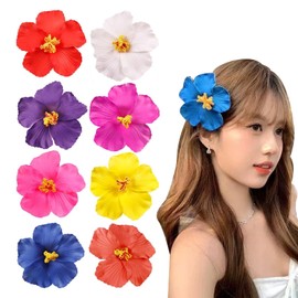 EsiFare Hibiscus Hair Ornament, 8 Pieces, Hair Clip, Artificial Flowers, Hair Pin, Hawaiian Hair Accessory, Flowers Kimono, Various Colors, Colorful, For Summer, Parties, Flexible, Durable, Event Play, Photography, Travel, Beach, Summer Festivals, White,