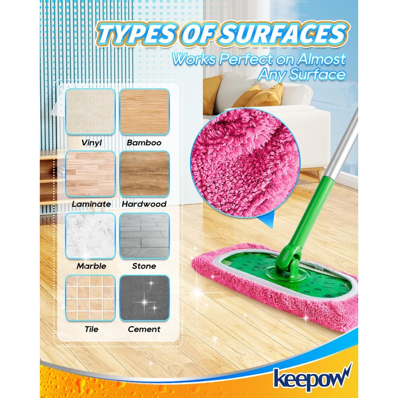 KEEPOW Reusable Mop Refill Pads for Flash Speedmop, Microfibre Pad