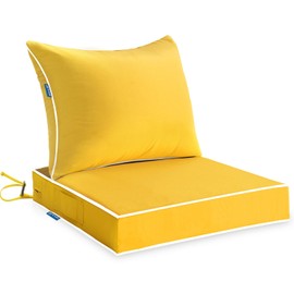 MIULEE Outdoor Seat Cushion Set Yellow 22 x 22 x 3 Inch Waterproof & Fade Resistant Deep Seat and Back Patio Furniture Cushions with Handle and Adjustable Straps Cushions for Chair Couch,