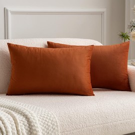 MIULEE Pack of 2 Rust Pillow Covers 12x20 Inch Fall Decorative Velvet Throw Pillow Covers Modern Soft Lumbar Couch Throw Pillows Farmhouse Home Decor for Sofa Bedroom Living Room