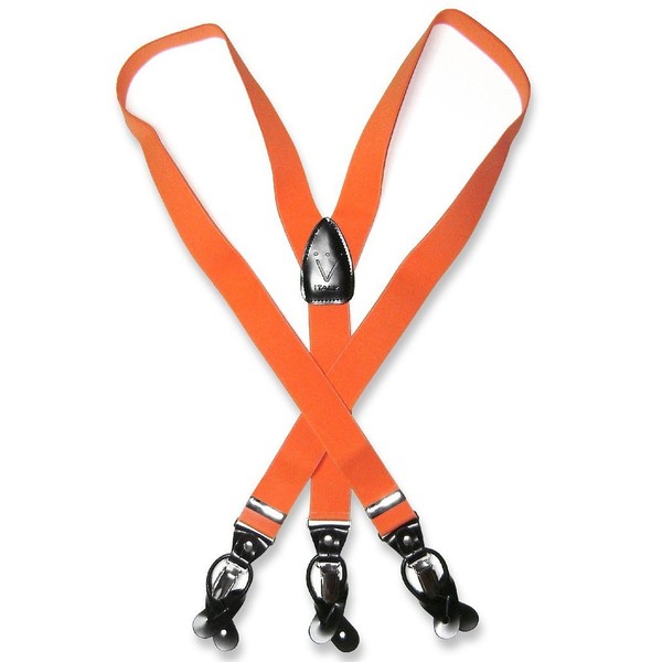Men's Orange SUSPENDERS Y Shape Back Elastic Button & Clip