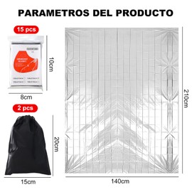 TENXUI 15 pcs Manta Termica Supervivencia, 210CM*140CM, Cálido,Resistente ai Desgarro,Fácil de Llevar, Mantas Térmicas de Emergencia, Perfecto para Exteriores, Senderismo, Supervivencia.