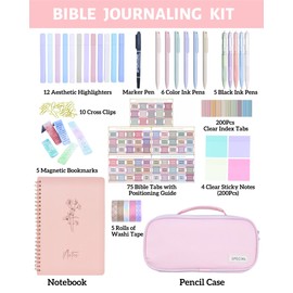 Simneygo 65 Pcs Bible Study Supplies-Bible Journaling Kit for Women,Aesthetic Bible Study Tools with Pencil Case Bible Highlighters Bible Tabs and Pens,Mothers Day Christian Gifts for Women (Pink)