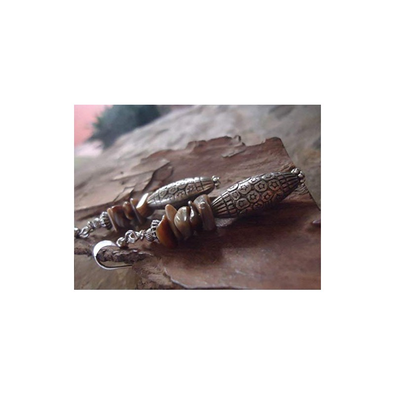 GRAU-BRAUNE BOHO BALI STIL & STEIN EINZIGARTIGE OHRRINGE