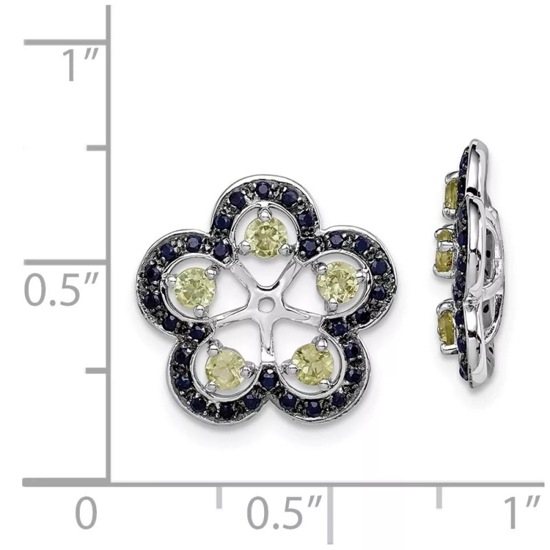 Unbranded 16mm Sterling Silver Peridot & Black Sapphire Earrings Jacket