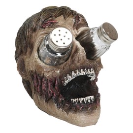 Ebros Walking Undead Gory Eyeless Zombie Head Salt And Pepper Shakers Holder Figurine Set With Glass Shakers 5.5"H Scary Decor Statue