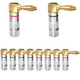 Cleqee 8pcs 24K Gold Plated Right Angle Speaker Banana Plug L-Shape Screw-in Solderless Audio Jack Connector for Speaker Cable Corrosion Resistant