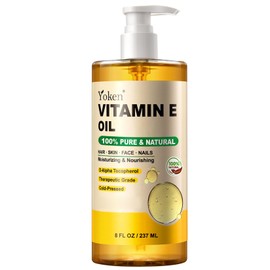 Yoken Vitamin E Oil 8 Oz Organic Vitamin E oil for Skin Vitamine oils for Face Perfect Bath and Body Oil Cold Pressed Hexane Free Non-GMO Gluten Free Formula