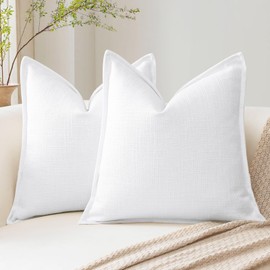 Artscope Pack of 2 White Decorative Cushion Covers 22x22 Inch Soft Linen Texture Couch Throw Pillows Farmhouse Pillow Covers with Elegant Design for Sofa Bedroom Living Room Home Decor 55 x 55 CM