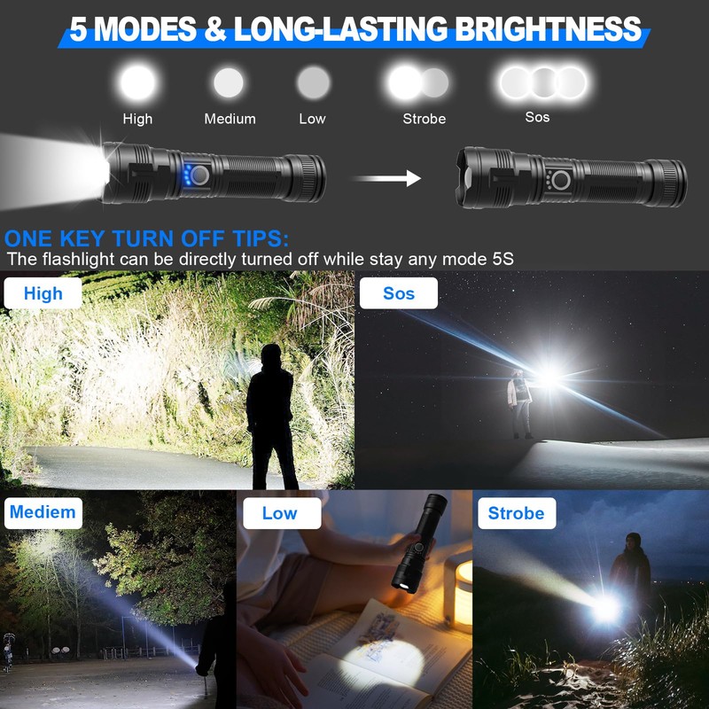 MOREVAC Rechargeable Tactical Flashlights High Lumens,Super Bright LED Flashlight,Powerful Flash